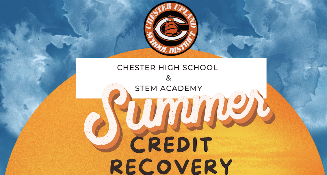 blue background with an orange half circle - CUSD CHS & STEM Summer Credit Recovery Program